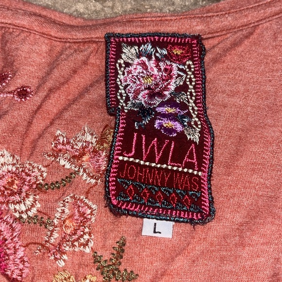 Johnny Was JWLA Embroidered Floral Scoop Neck Relaxed Tunic Tee Shirt Rust L - Picture 8 of 9